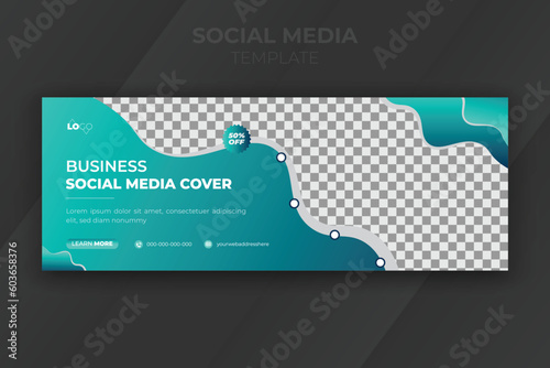 Professional creative timeline cover page web banner template with photo placement and abstract green gradient color on modern background