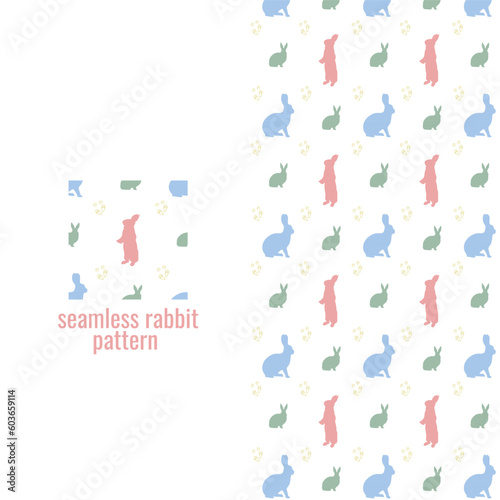 Bunny vector seamless pattern. Illustration of little rabbit in floral field for textile or wrapping surface. Happy Easter ornament for Christian spring holidays.