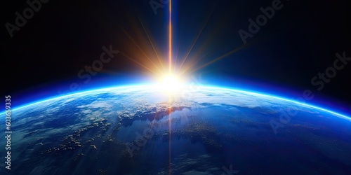 Fototapeta Naklejka Na Ścianę i Meble -  Blue Earth Sunlight in Space. Global Perspective. Generative AI illustrations.
