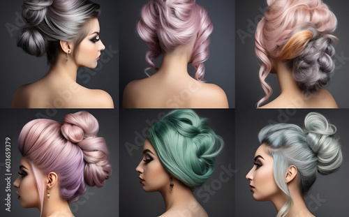 collection of 6 new bridal hairdo catalogue for bight color hair, generative ai © 1by1step