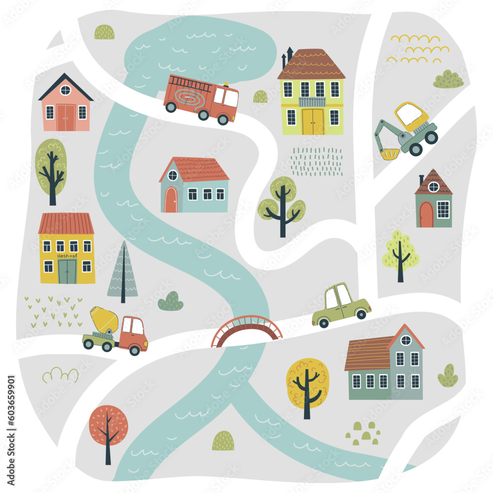 Obraz premium Poster with hand drawn cars. Can be used for children's textiles, poster printing in the boy's nursery.