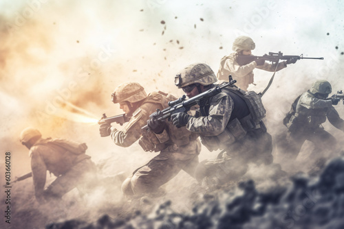 Free photo army soldiers fighting with guns and defending their country made with Generative AI
