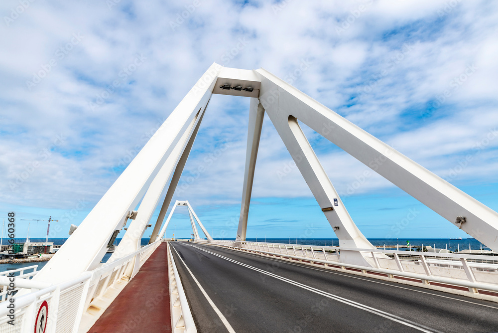 Fotografie Bascule bridge over the port of Barcelona, Catalonia, Spain