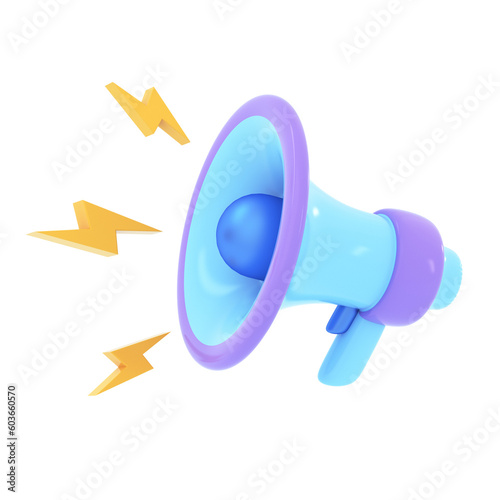 3d minimalistic megaphone  or   loudspeaker icon. Marketing, social media promotion, announcement,  email, news and advertising concept. 3d render illustration.