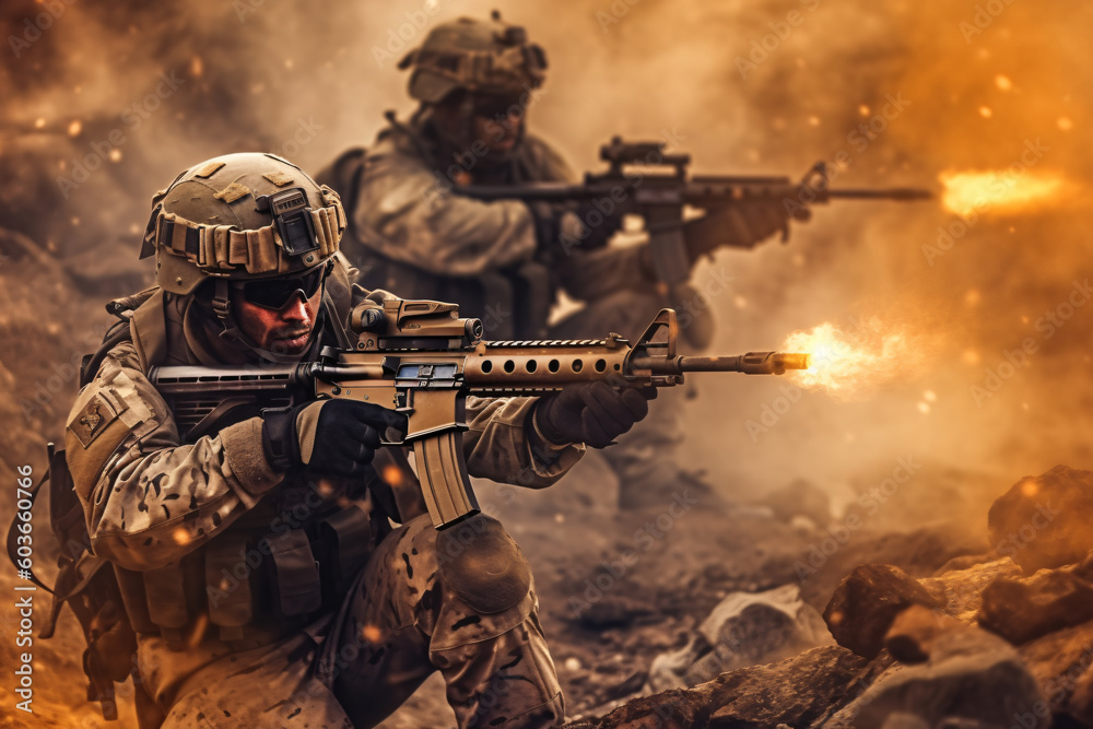 Free photo army soldiers fighting with guns and defending their country made with Generative AI Free photo army soldiers fighting with guns and defending their country made with Generative AI