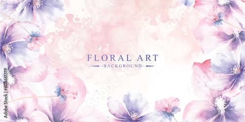 Abstract floral art vector background. Hand drawn flowers line art botanical watercolor. Use by Template design, invitation card, banner, print, greeting card, poster, wallpaper, cover decoration.