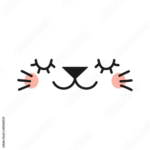 Kawaii cat, kitty face, cute cartoon character illustration. Hand drawn Japanese, anime, manga style design, isolated vector. Kids print element, facial expression, emotion, avatar, icon