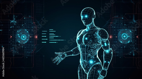 Robot, electronic and digital access, user authentication system, technology and cybernetics, computer security system, cybersecurity, information security, encryption, data protection, Generated AI.