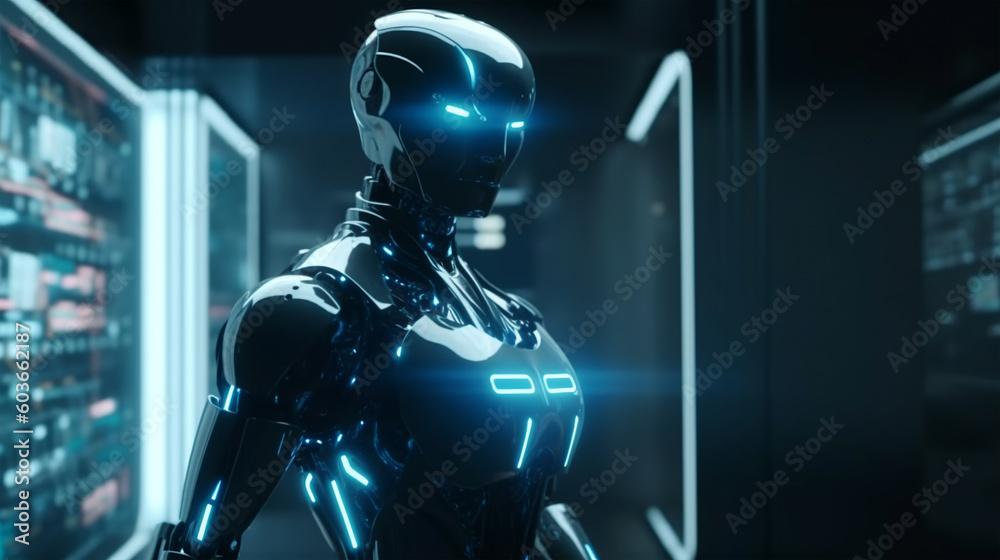 Robot, electronic and digital access, user authentication system, technology and cybernetics, computer security system, cybersecurity, information security, encryption, data protection, Generated AI.