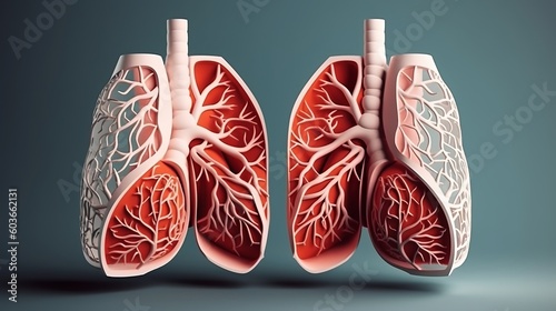 Medical lungs design in abstract style. Medical technology. Medicine technology. Medicine, healthcare concept. Pharmacy concept. Design element. Generative AI.