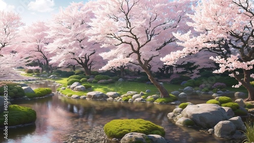 cherry blossom in japanese garden with blue sky background