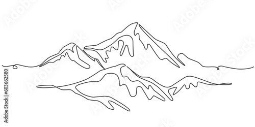 mountain landscape line art style vector illustration