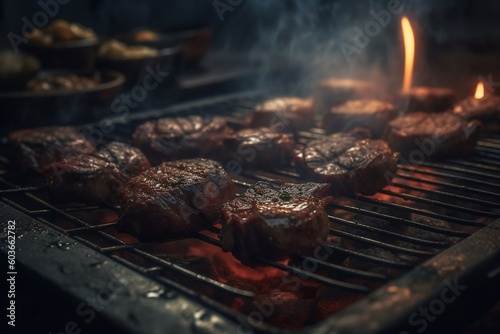 grilled meat on the grill. Generative AI.