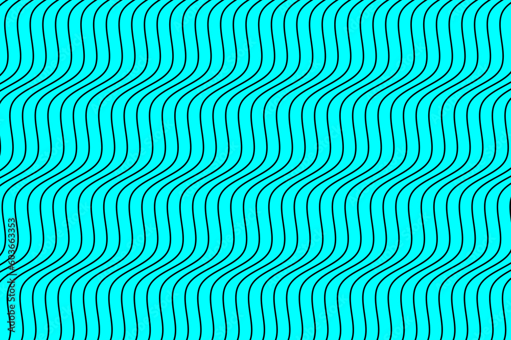 Black water wave lines fabric pattern on aqua blue background vector. Abstract liquid wavy stripes pattern. Vertical optical illusion curve strips. Wall and floor ceramic tiles pattern.