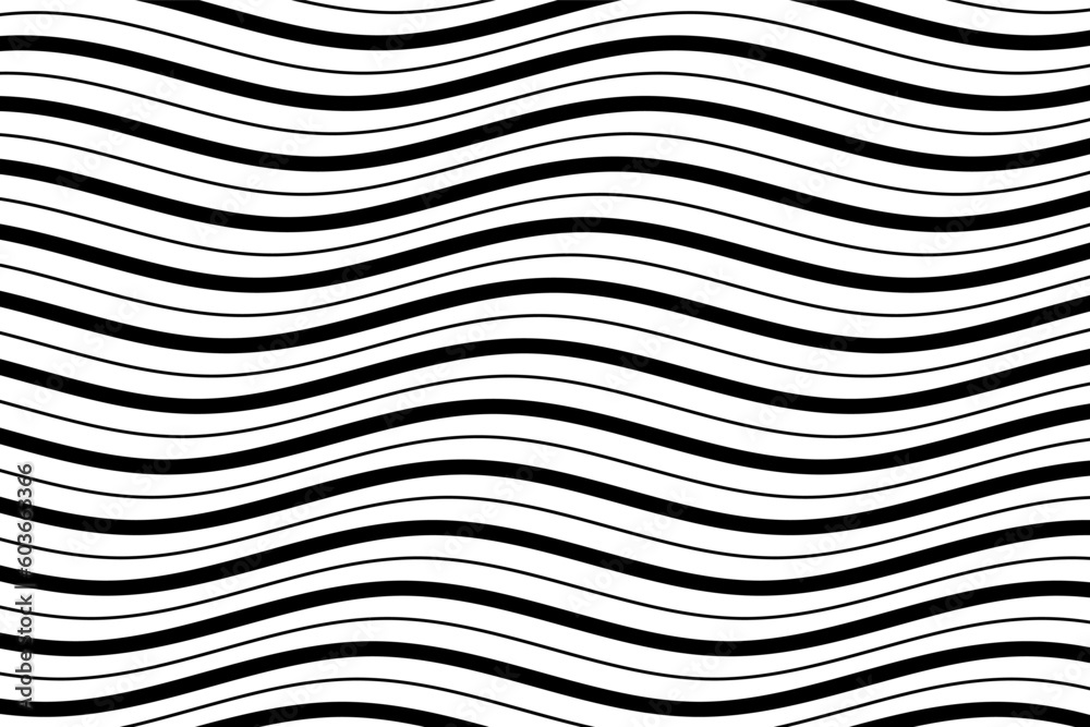 Black sea wave lines fabric pattern on white background vector. Abstract liquid wavy stripes pattern. Horizontal optical illusion curve strips. Wall and floor ceramic tiles pattern. Black sea wave lines fabric pattern on white background vector. Abstract liquid wavy stripes pattern. Horizontal optical illusion curve strips. Wall and floor ceramic tiles pattern.
