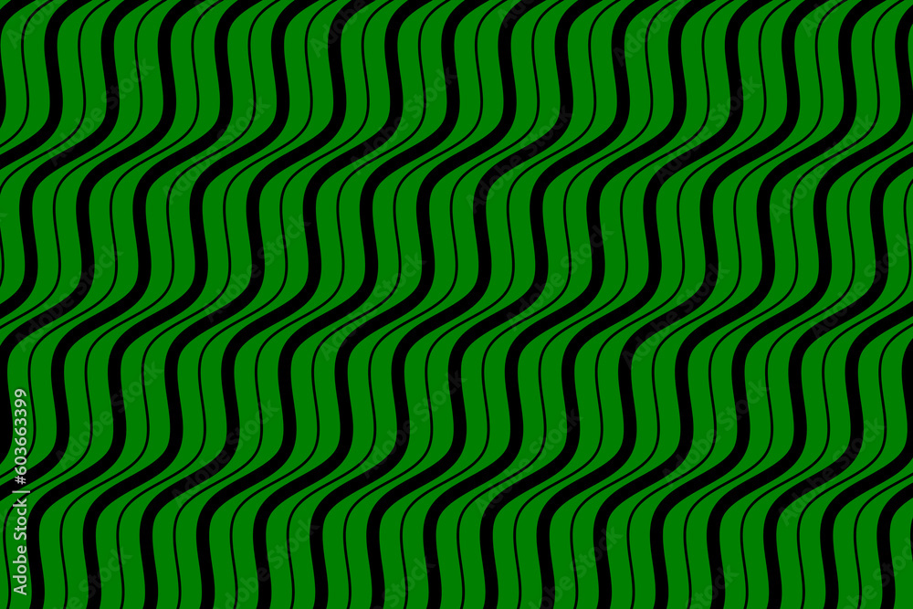 Black sea wave lines fabric pattern on green background vector. Abstract liquid wavy stripes pattern. Vertical optical illusion curve strips. Wall and floor ceramic tiles pattern.