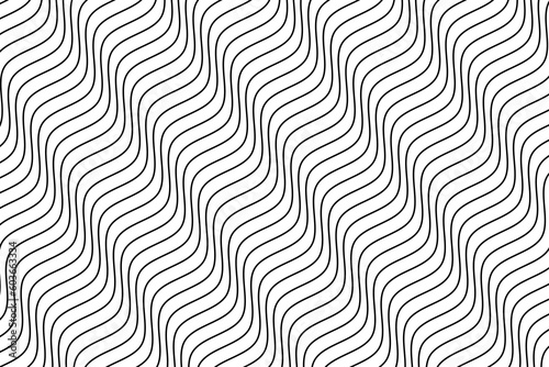 Black water wave lines fabric pattern on white background vector. Abstract liquid wavy stripes pattern. Diagonal optical illusion curve strips. Wall and floor ceramic tiles pattern.