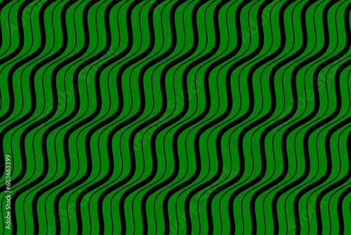 Black sea wave lines fabric pattern on green background vector. Abstract liquid wavy stripes pattern. Vertical optical illusion curve strips. Wall and floor ceramic tiles pattern.