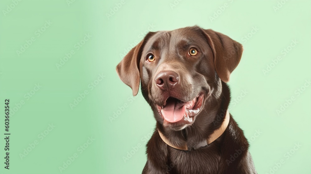Labrador Retriever dog portrait on green background with copy space.Generative Ai Labrador Retriever dog portrait on green background with copy space.Generative Ai