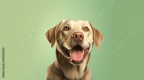 Labrador Retriever dog portrait on green background with copy space.Generative Ai