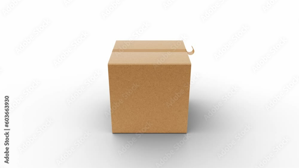cardboard box open close using tape with black and white mask for deliver to customer. loopable. 3d rendering.