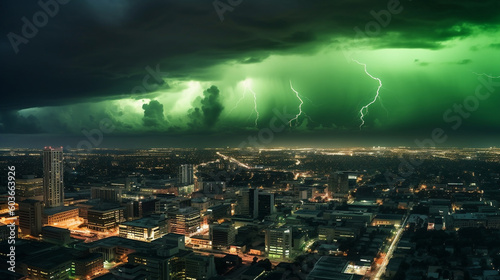 Generative ai lightning thunderstorm flash over the night sky of metropolis
