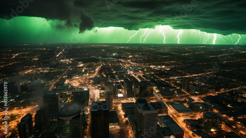 Generative ai lightning thunderstorm flash over the night sky of metropolis