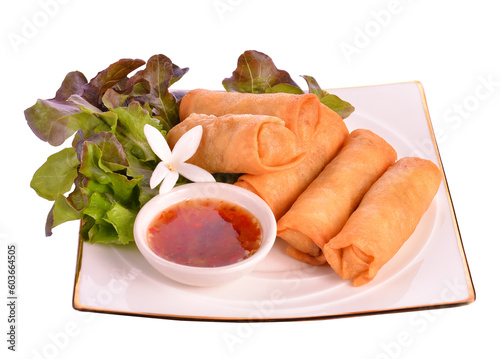 Fried Chinese Traditional Spring rolls food on transparent.