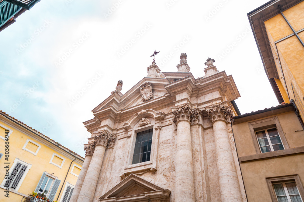 Exterior view of the baroque building of San Giorgio, Saint George in Siena, Italy