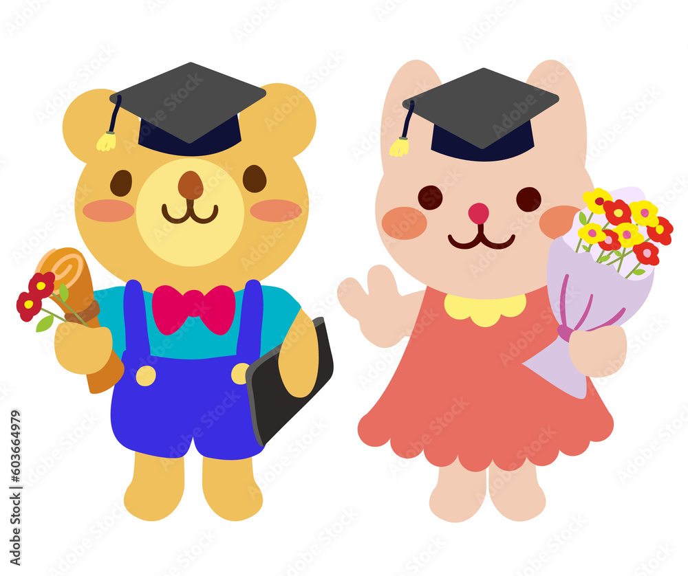 PNG, Graduation school, cute bear and rabbit characters PNG, Graduation school, cute bear and rabbit characters