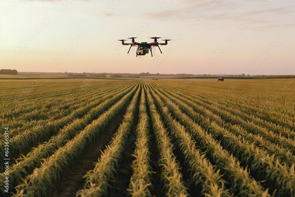 Aerial View of Green Corn Field. Drone Farming Technology. High-Tech Agriculture. Generative AI illustrations. Aerial View of Green Corn Field. Drone Farming Technology. High-Tech Agriculture. Generative AI illustrations.