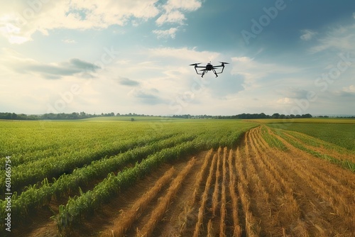 Aerial View of Green Corn Field. Drone Farming Technology. High-Tech Agriculture. Generative AI illustrations.