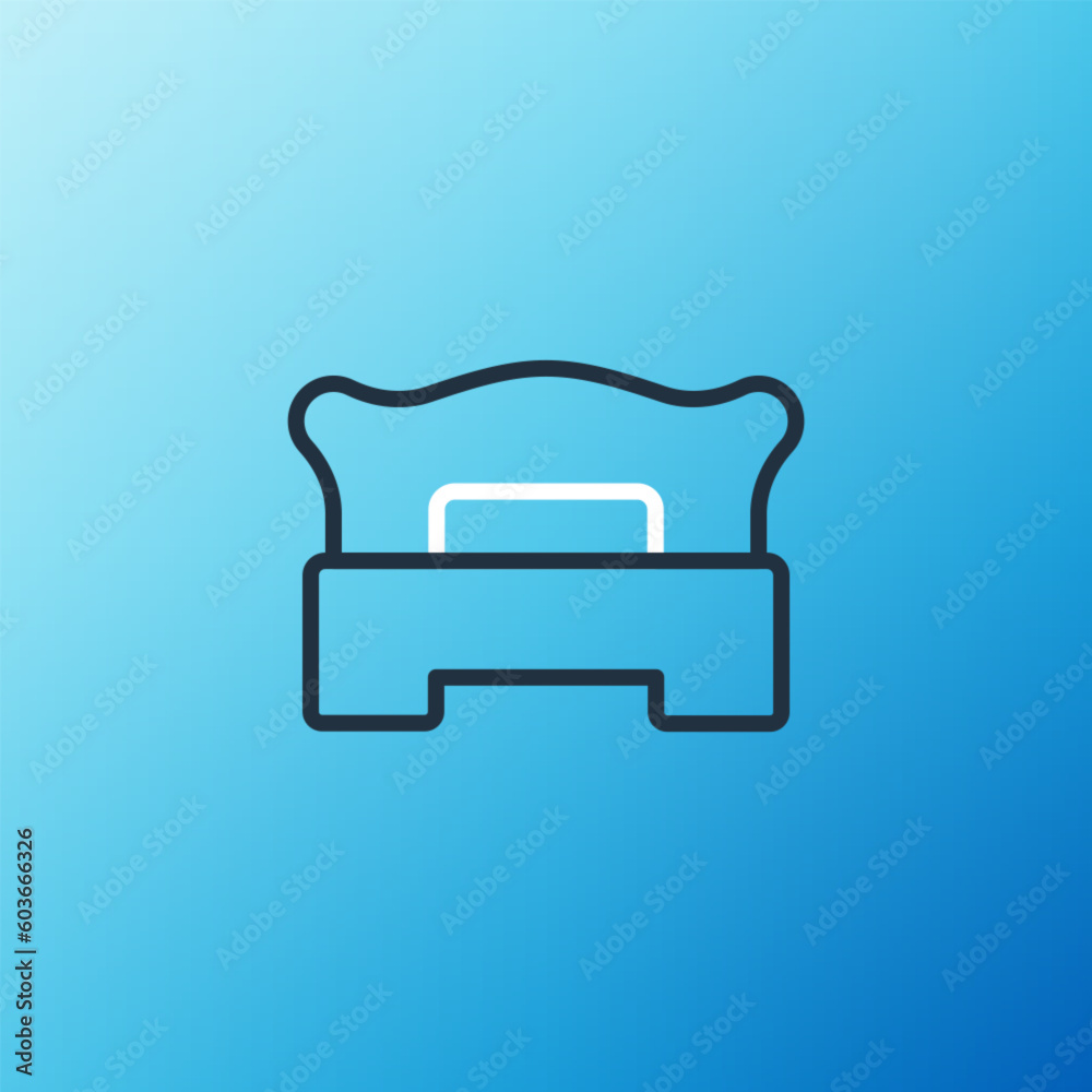Line Bedroom icon isolated on blue background. Wedding, love, marriage symbol. Bedroom creative icon from honeymoon collection. Colorful outline concept. Vector Line Bedroom icon isolated on blue background. Wedding, love, marriage symbol. Bedroom creative icon from honeymoon collection. Colorful outline concept. Vector