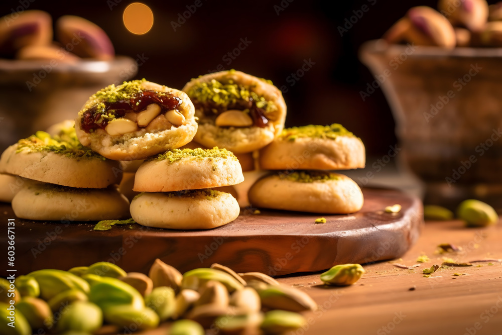 Desserts Eid al-Fitr, Eid al Adha Kahk (Eid Cookies) Arabic filled Pistachio or nut
Desserts Eid al-Fitr, Eid al Adha Kahk (Eid Cookies) Arabic filled Pistachio or nut