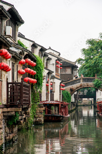 chinese houses on the river canal of suzhou photo