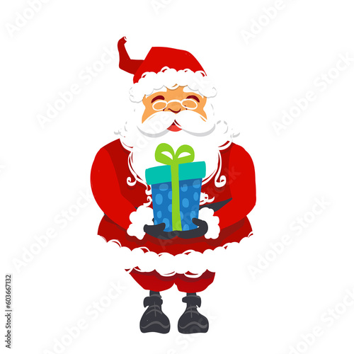 Happy Cheerful Cute Santa Claus bringing a gift in celebration of Christmas Season (ID: 603667132)