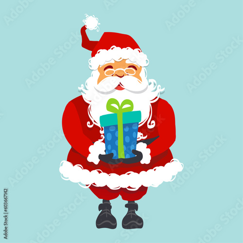Happy Cheerful Cute Santa Claus bringing a gift in celebration of Christmas Season (ID: 603667142)