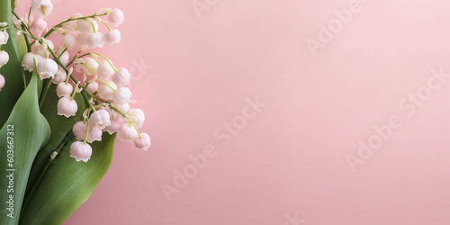 Lily of the valley flower blurred background with bokeh and copy space by generative AI tools