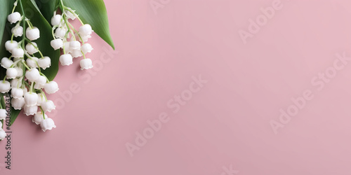 Lily of the valley flower blurred background with bokeh and copy space by generative AI tools