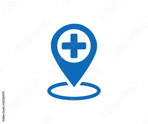 Medical facility pointer icon. Medical location icon. Hospital map location icon in flat design style vector design and illustration.

