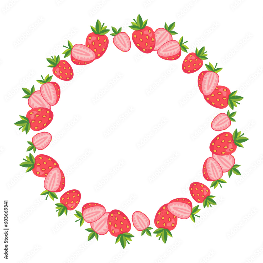 Round border frame with strawberry. Isolated vector and PNG illustration on transparent background. Round border frame with strawberry. Isolated vector and PNG illustration on transparent background.