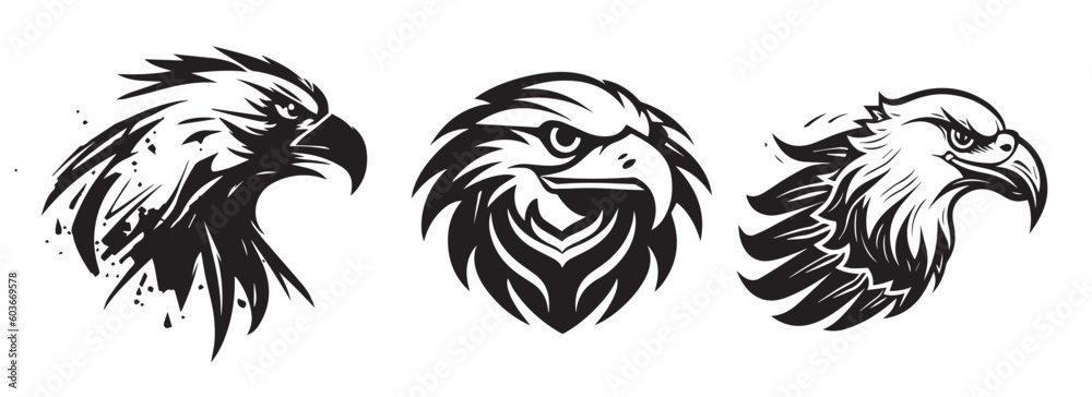 Eagle heads vector silhouette shapes illustration