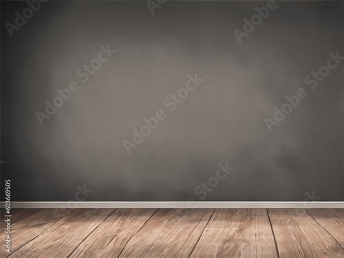 Blank light dark wall with beautiful light wooden floor. Minimalist background for product presentation