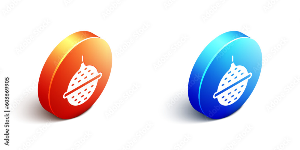 Isometric Ball tea strainer icon isolated on white background. Orange and blue circle button. Vector Isometric Ball tea strainer icon isolated on white background. Orange and blue circle button. Vector