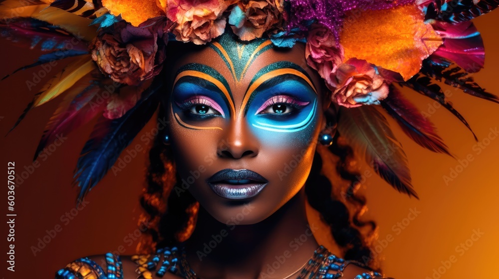 Beauty portrait of a black woman with creative colorful makeup. Generative AI Beauty portrait of a black woman with creative colorful makeup. Generative AI