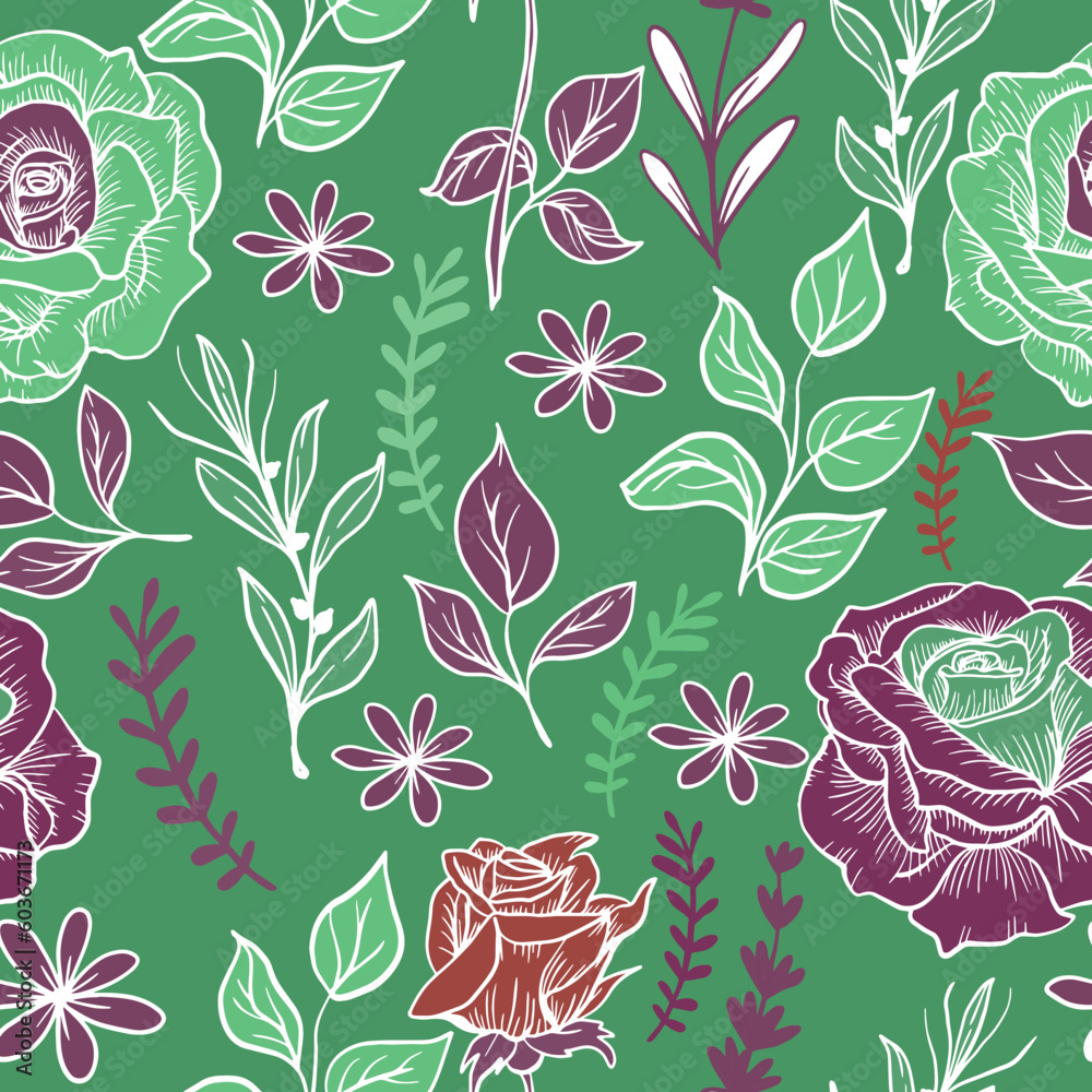 Floral seamless pattern. Floral repeat. Botanical background for wrapping paper, fabric and textile