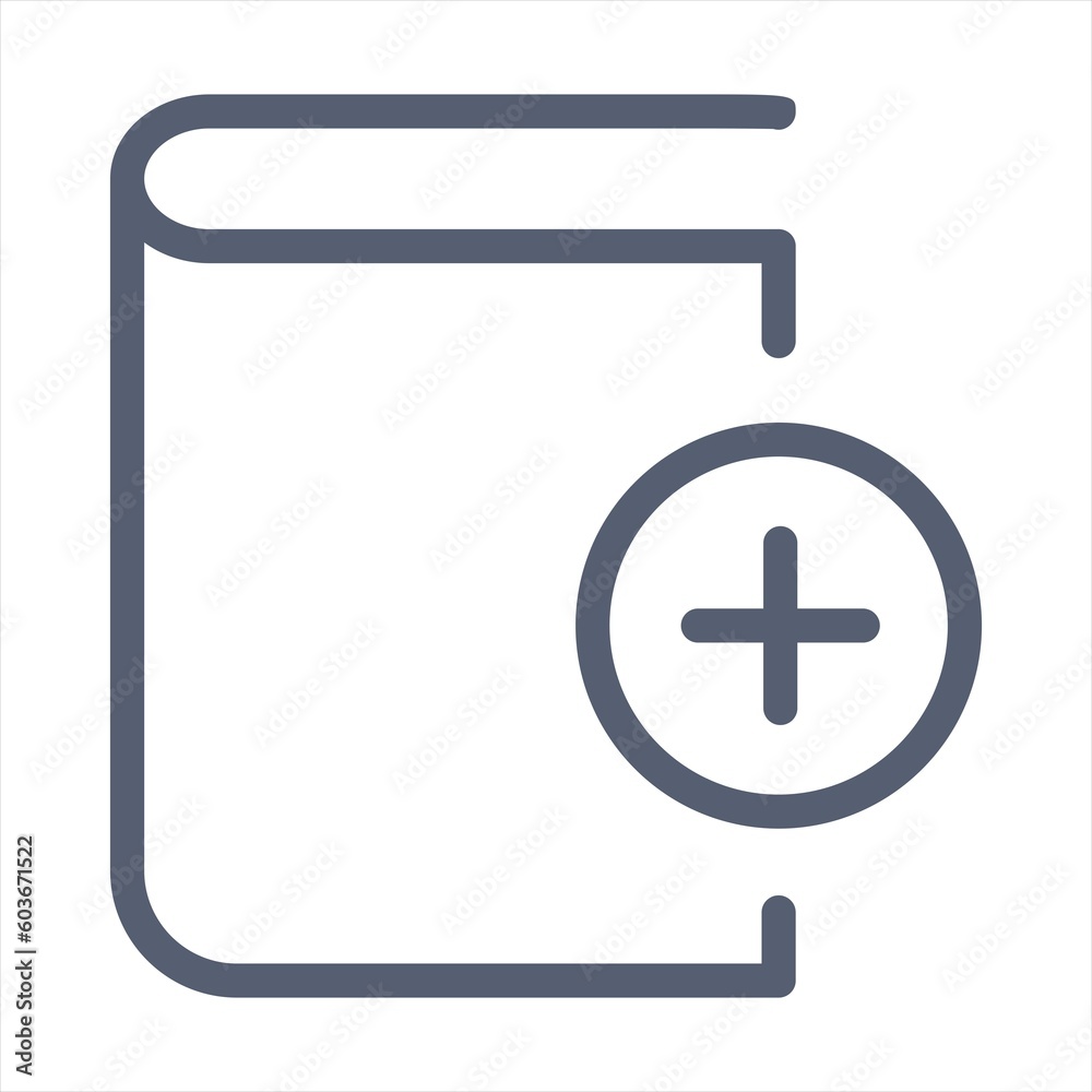 Book add icon, isolated, white background Book add icon, isolated, white background