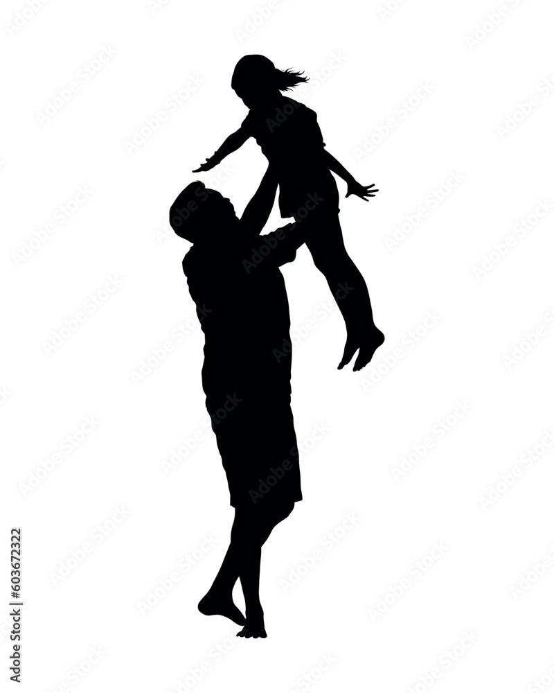 Father holding and lifting up his daughter flat silhouette. Father holding and lifting up his daughter flat silhouette.