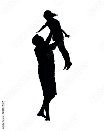 Father holding and lifting up his daughter flat silhouette.