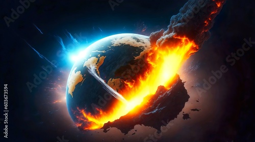 Planet earth doomsday exploding, Generative AI